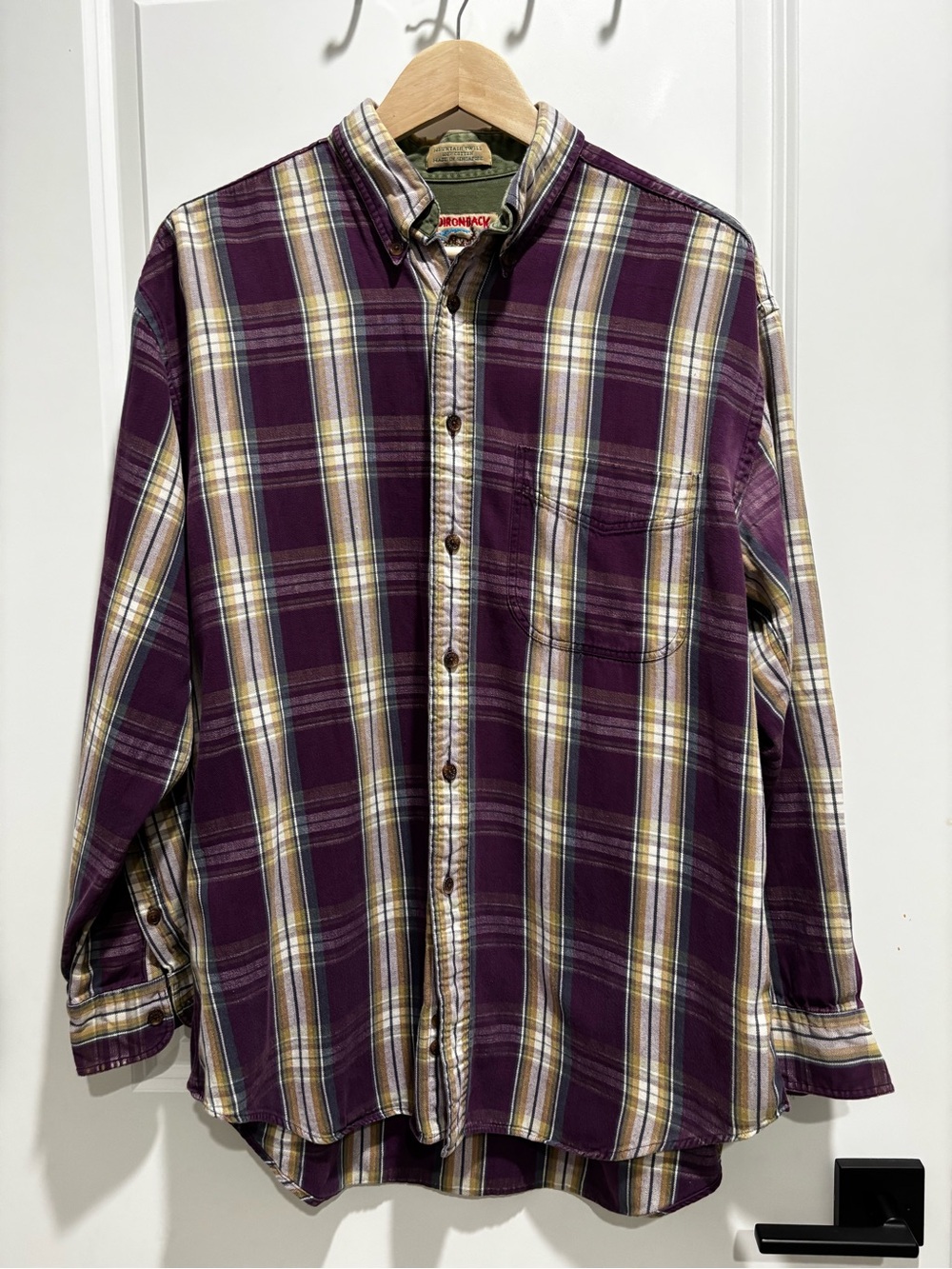 Vintage Adirondack Men's Plaid Button-Down Shirt in Plum and Cream